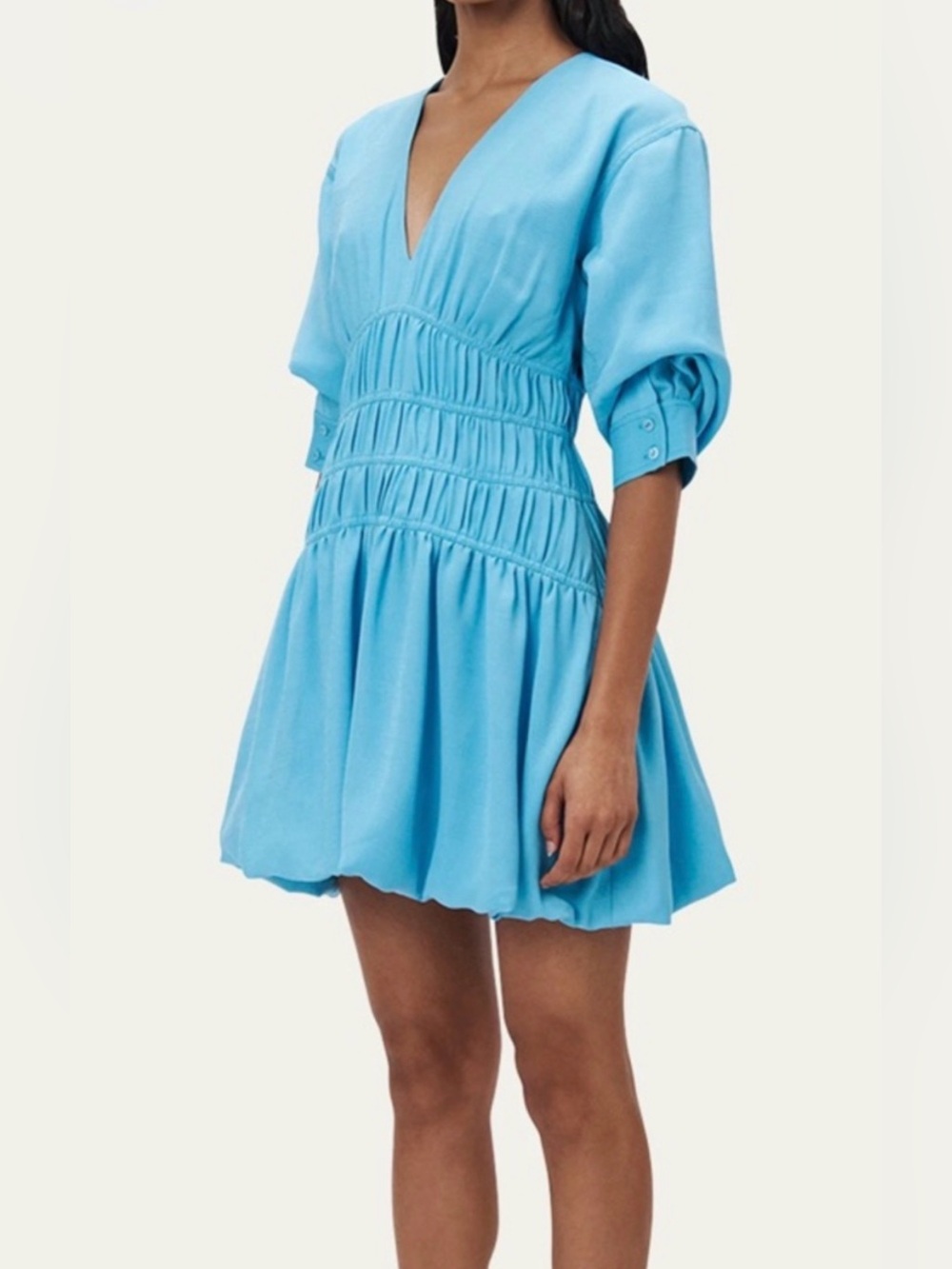 Jonathan Simkhai Size 8 • Diem Gauze Bubble Hem Mini Dress Capri Blue.